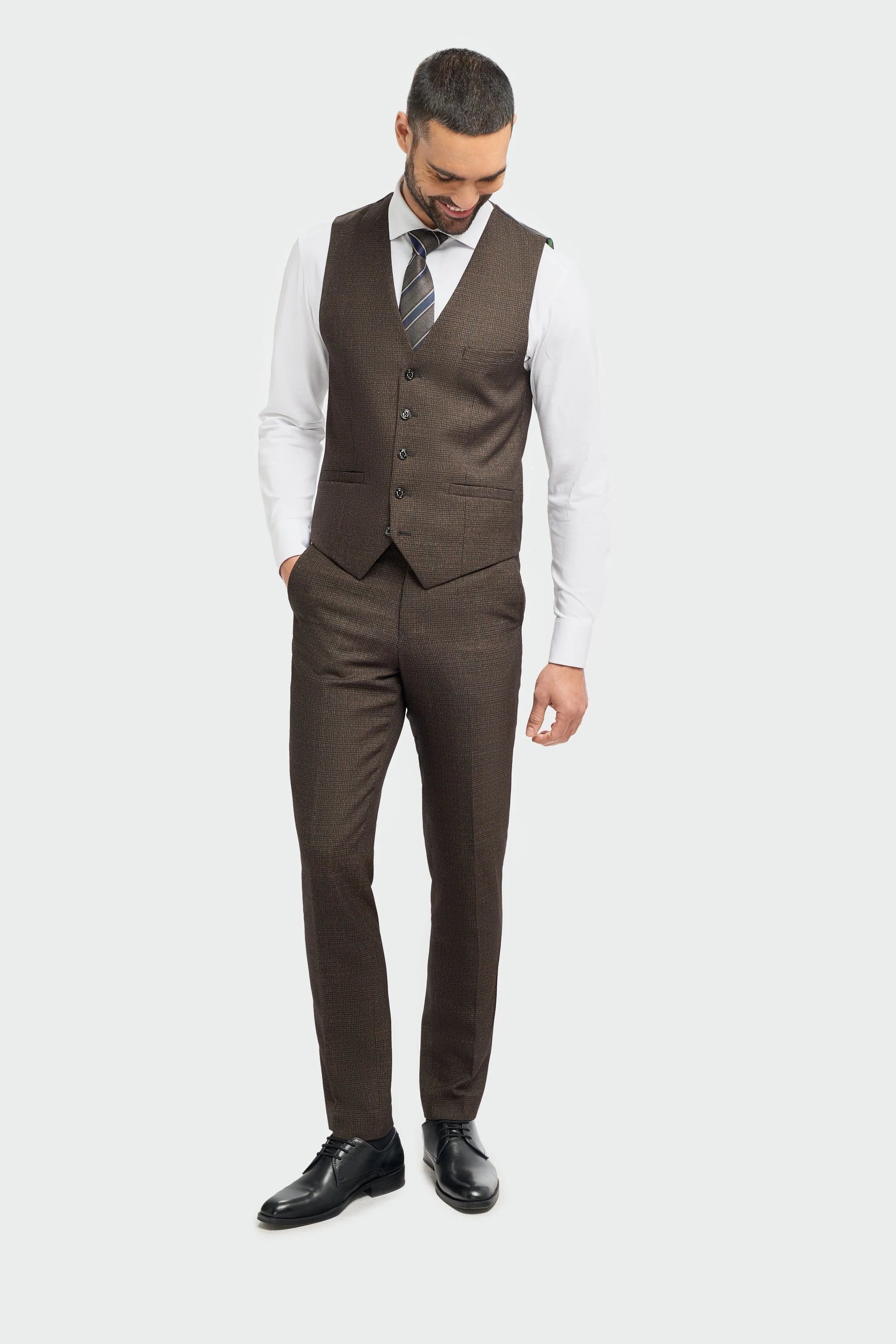 Vestă bărbătească din tweed maro Caridi