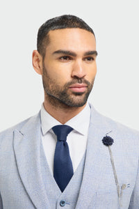 Costum bărbătesc din 3 piese, model tweed, albastru deschis, croială croită, model Peaky Classic