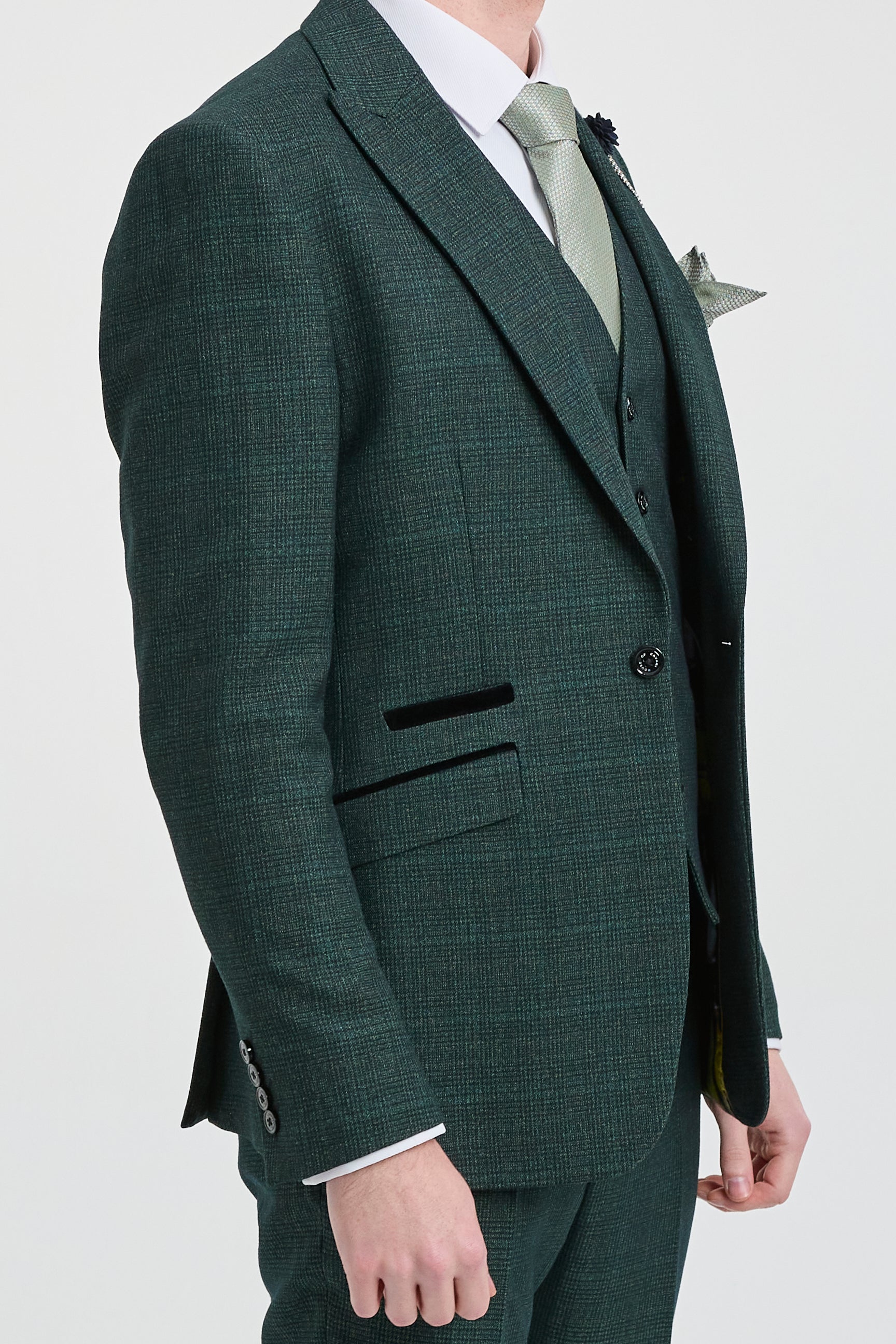 Costum bărbătesc din 3 piese, în carouri, tweed, verde măsliniu, croială croită, pentru nuntă, Peaky Classic