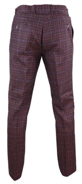 Mens Wine / Maroon Checked Vintage Trousers - Cavani Carly