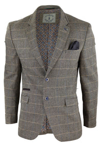 Mens Herringbone Check Vintage Blazer - Cavani Albert-Tan