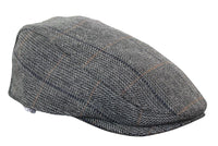 Cavani Albert Mens Tweed Flat Cap - Herringbone Tweed Wool Grandad Flat Hats Vintage - Tan Brown/Charcoal Grey