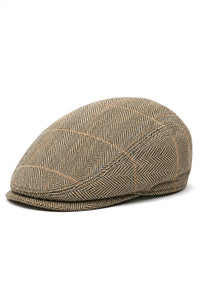 Șapcă plată Cavani Albert pentru bărbați din tweed - pălării plate vintage din lână tweed cu spic de hering - maro deschis/gri cărbune