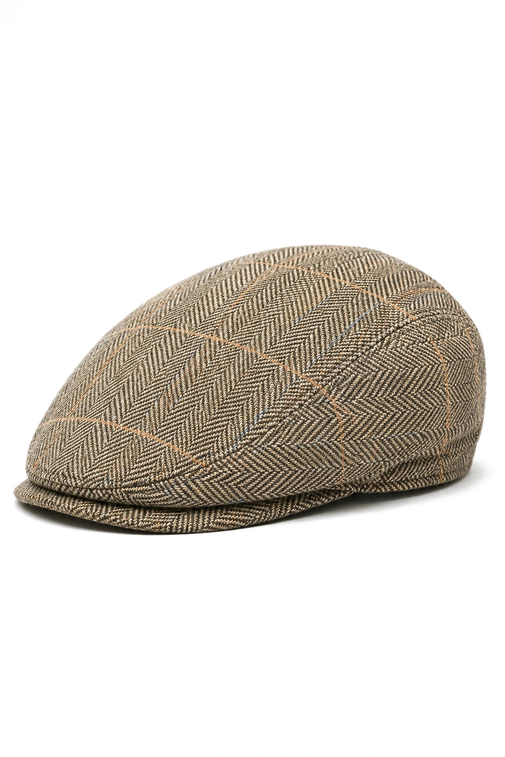Șapcă plată Cavani Albert pentru bărbați din tweed - pălării plate vintage din lână tweed cu spic de hering - maro deschis/gri cărbune