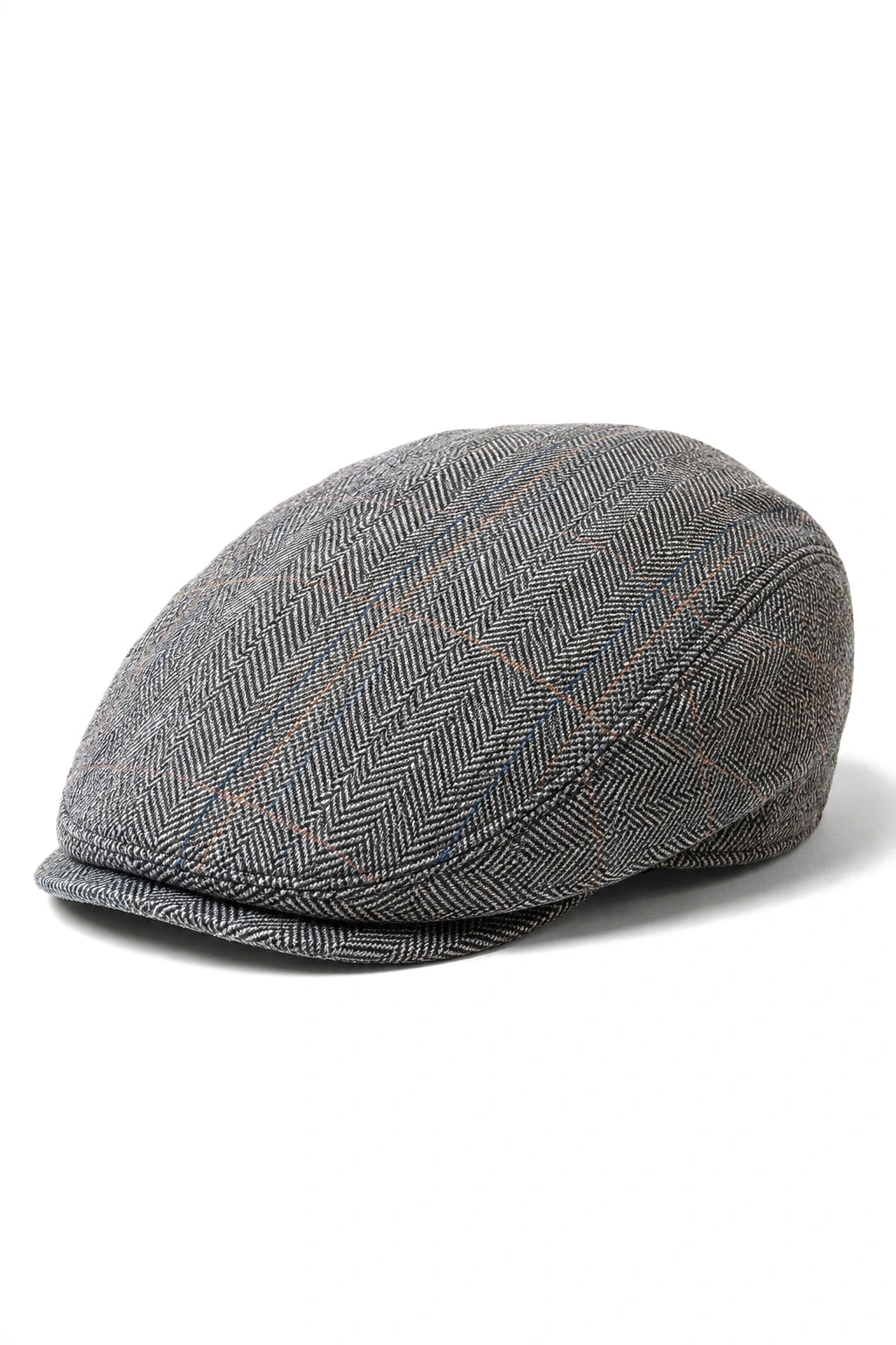 Șapcă plată Cavani Albert pentru bărbați din tweed - pălării plate vintage din lână tweed cu spic de hering - maro deschis/gri cărbune