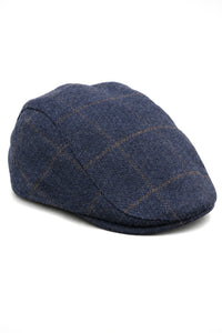 Șapcă plată Cavani Kempson - Pălărie bărbătească din lână Tweed cu carouri, stil Grandad, vintage - Verde măsliniu/albastru marin