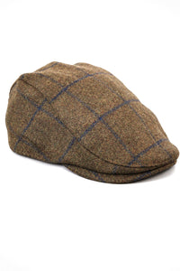 Șapcă plată Cavani Kempson - Pălărie bărbătească din lână Tweed cu carouri, stil Grandad, vintage - Verde măsliniu/albastru marin