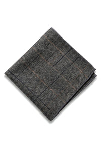 Cravată tweed gri cărbune în carouri cu batistă și clemă de cravată - Gri cărbune
