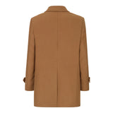 Men's Wool 3/4 Camel Tan Overcoat Classic Button Down Collar Shoulder Patch