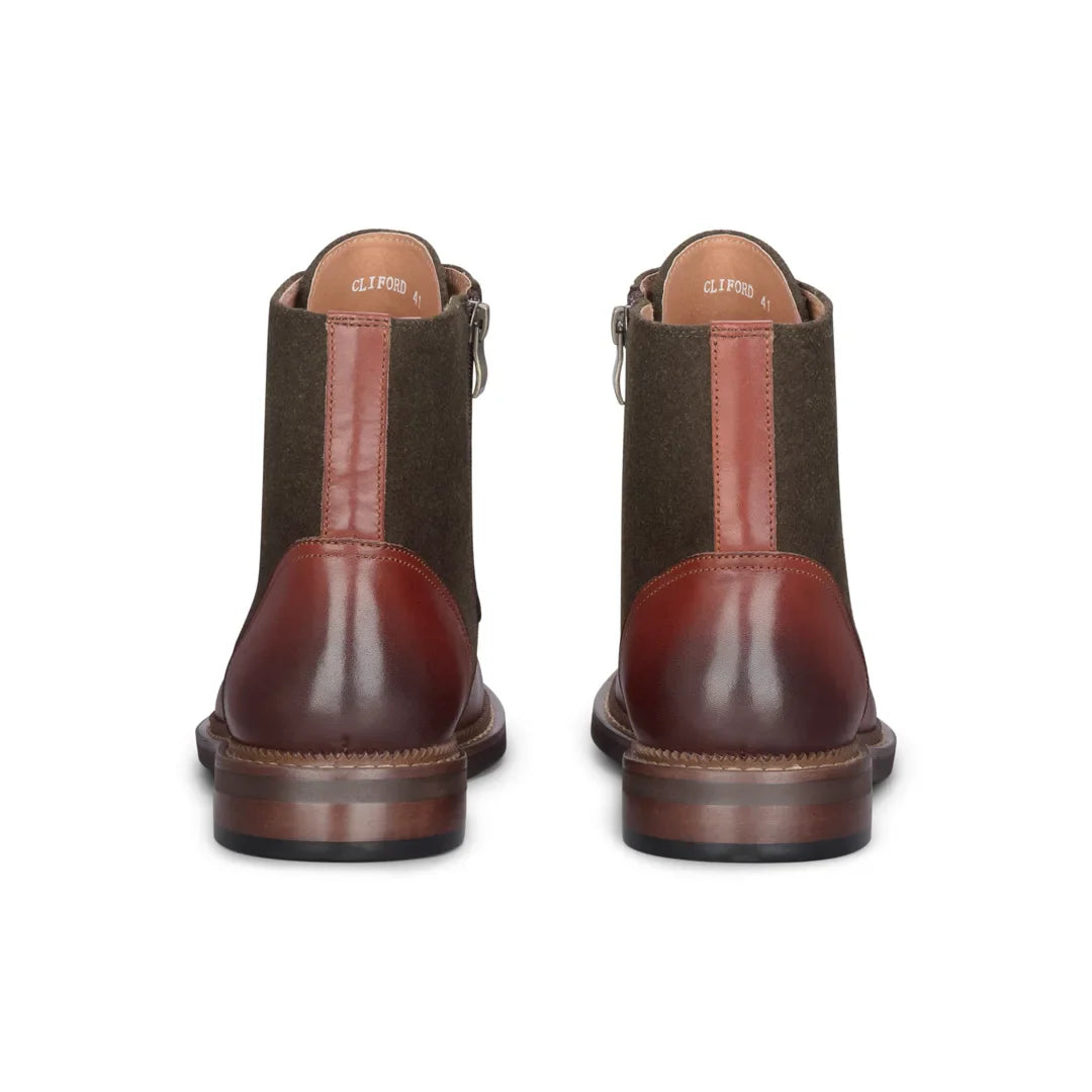 Clifford - Ghete bărbătești din piele naturală maro-kaki cu model brogue