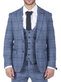 Mens Marc Darcy Light Blue Navy Check Blazer Smart Casual Tweed Slim Fit Clinton