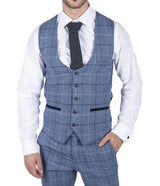 Mens Marc Darcy Light Blue Navy Check Waistcoat Smart Casual Tweed Slim Fit Clinton