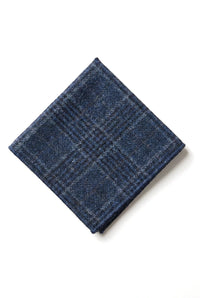Batistă de buzunar bărbătească cu cravată tip heringbread din tweed, în carouri, albastru clasic