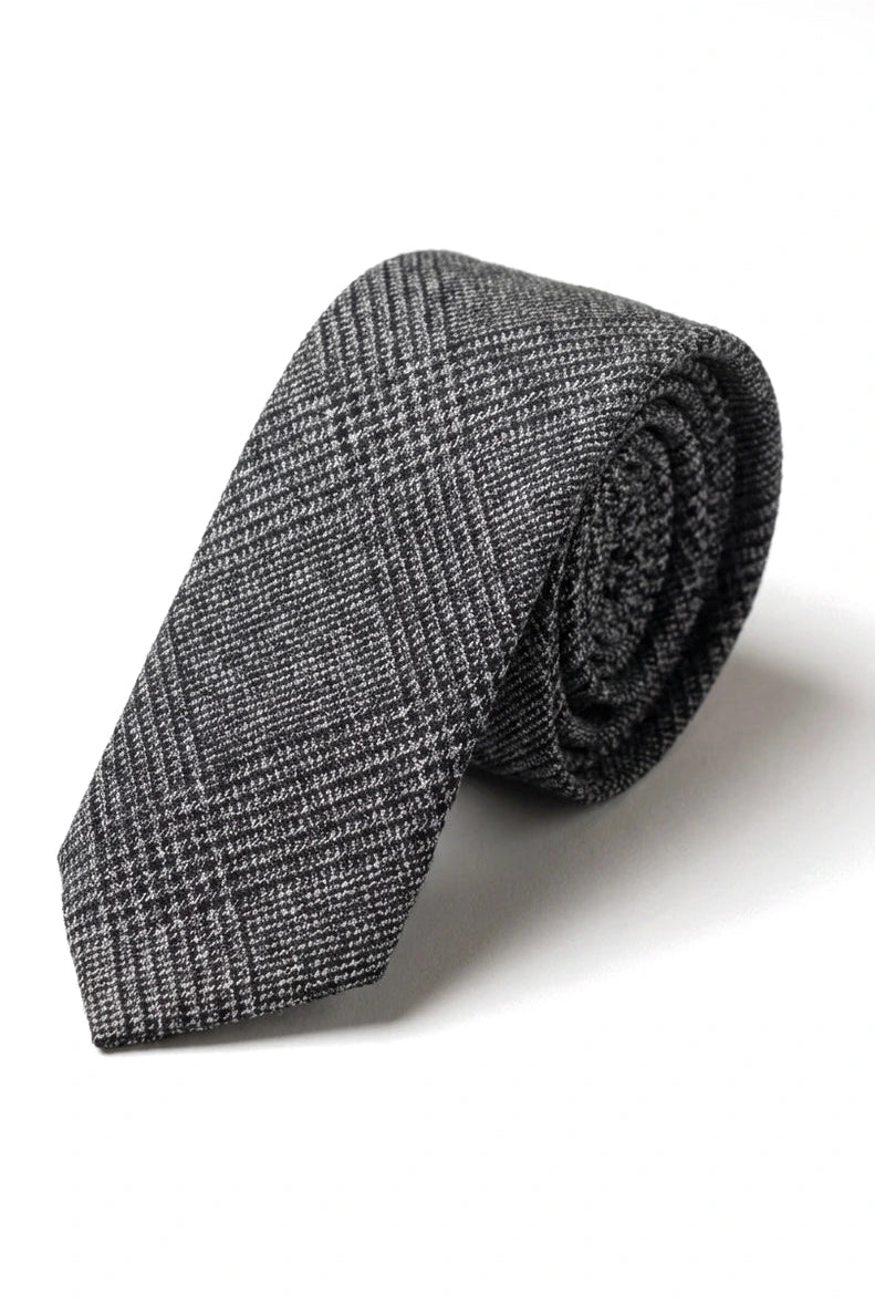 Batistă de buzunar bărbătească cu cravată tip heringbread din tweed, gri clasic, în carouri
