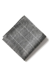 Batistă de buzunar bărbătească cu cravată tip heringbread din tweed, gri clasic, în carouri