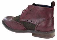 Mens Leather & Tweed Laced Ankle Boots