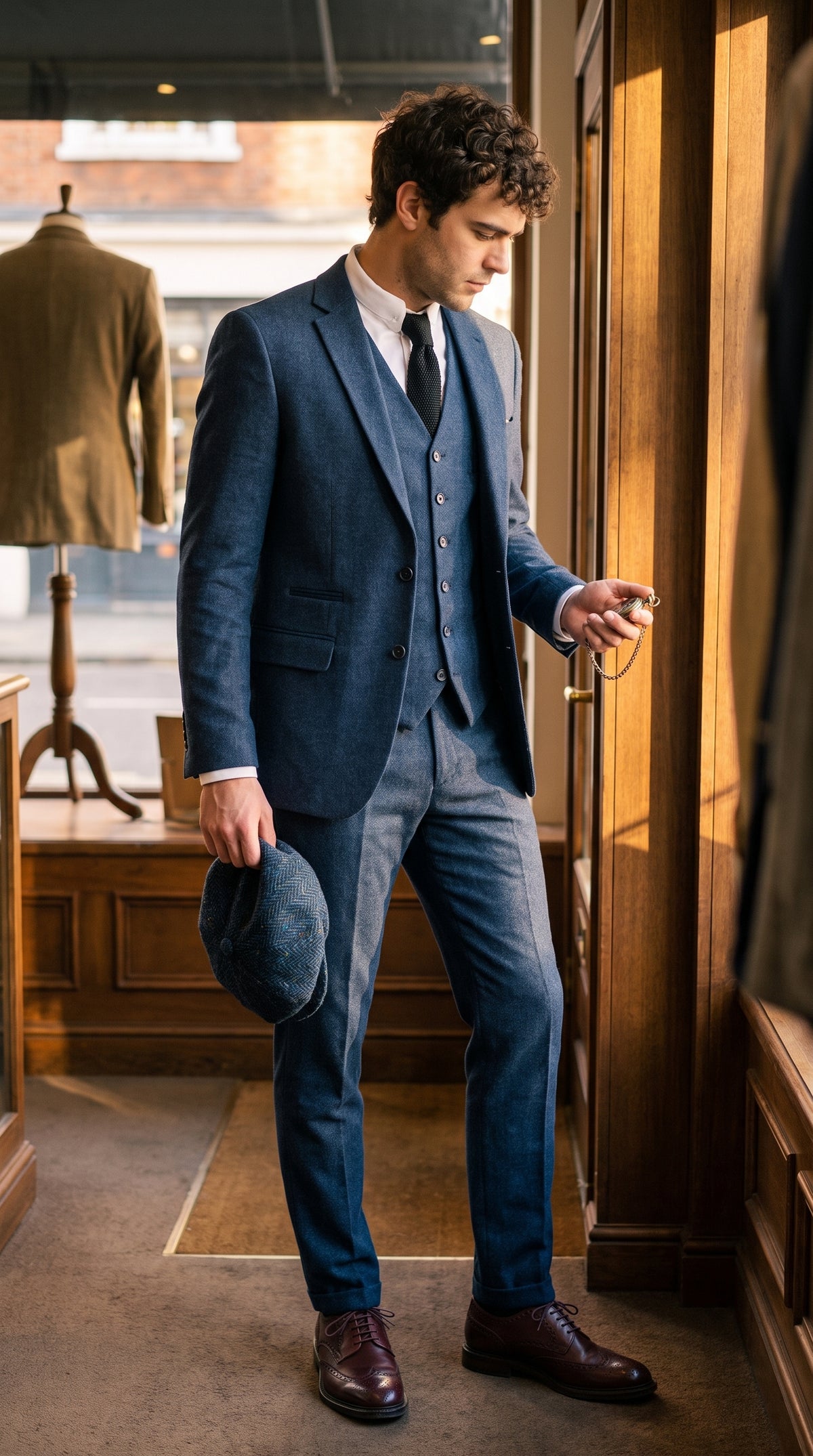 Look #828 styled with Costum bărbătesc bleumarin Peaky Blinders din lână