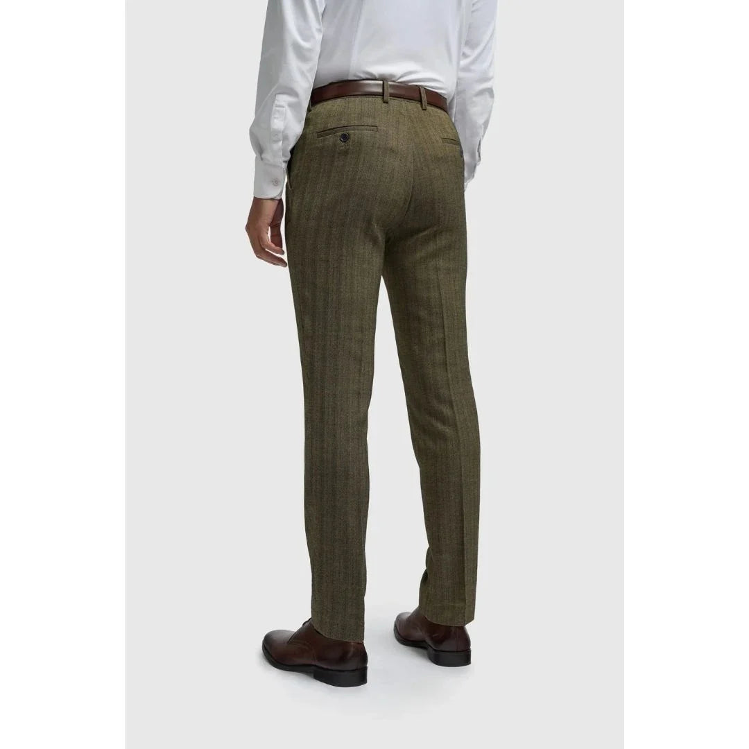 Damon - Pantaloni bărbătești din tweed verde măsliniu