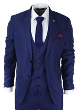 Mens 3 Piece Royal Blue Suit Slim Fit Classic Grooms Marc Darcy Danny Classic Wedding