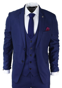 Mens 3 Piece Royal Blue Suit Slim Fit Classic Grooms Marc Darcy Danny Classic Wedding