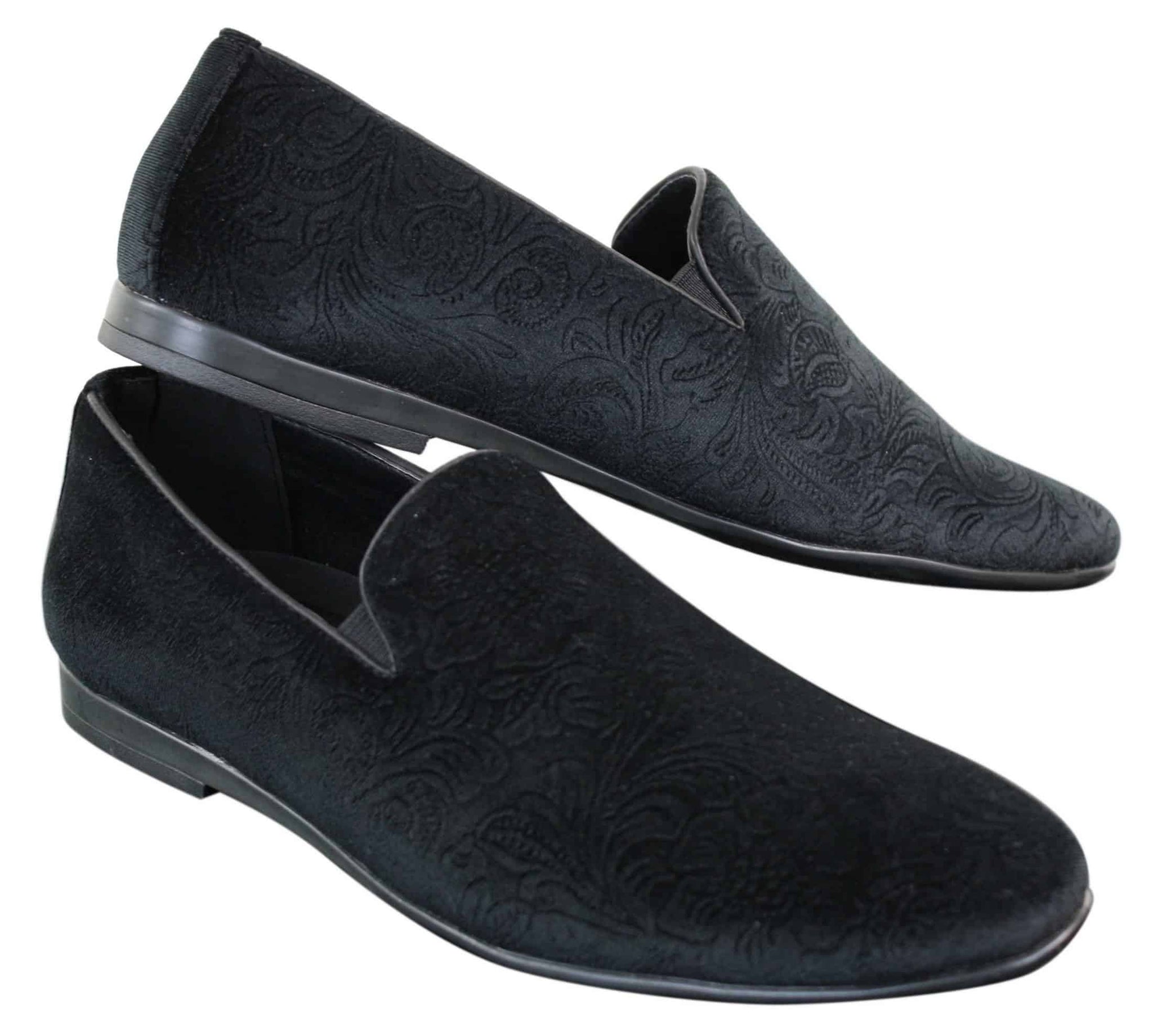 Elong DD0083 - Mens Velvet Slip On Paisley Driving Shoes Loafers Smart Casual Wine Navy Black