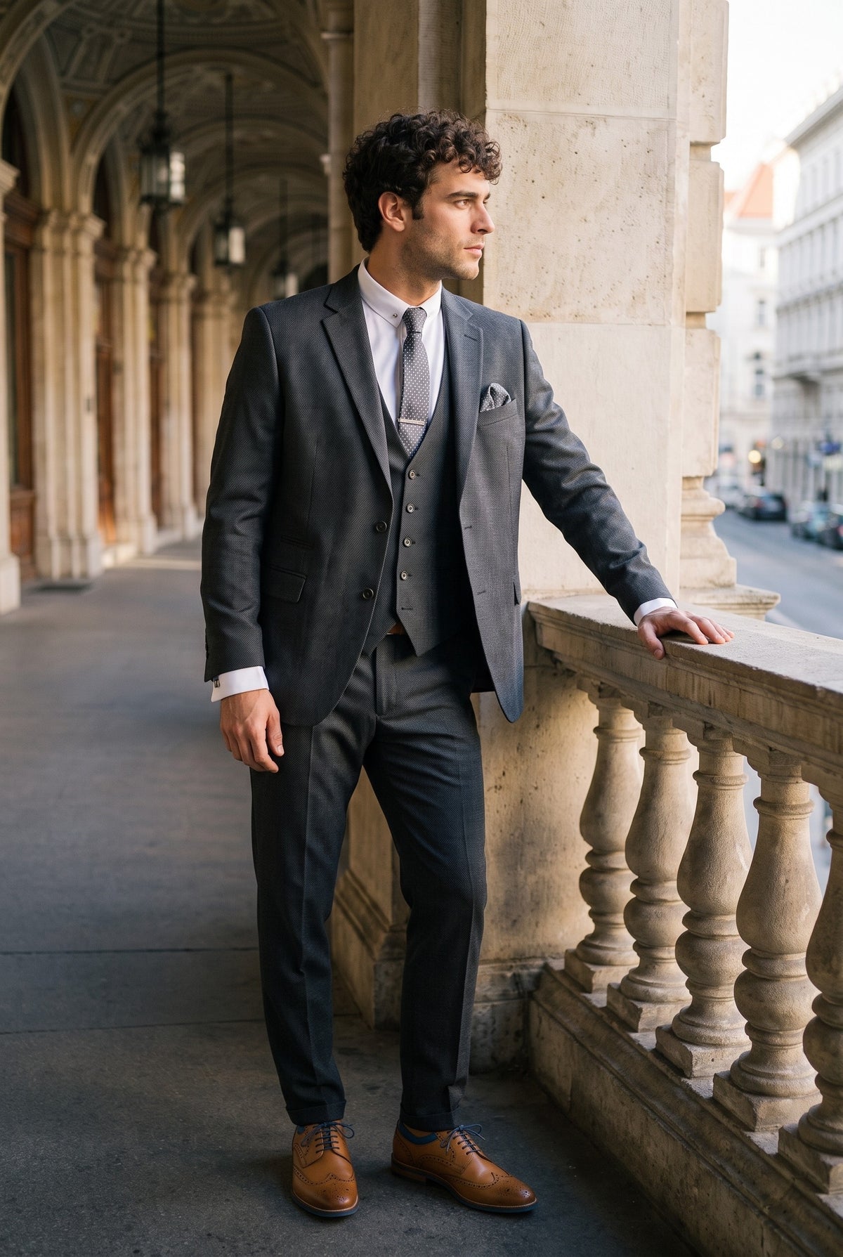 Look #272 styled with Costum bărbătesc IM1 clasic, gri cărbune, croială simplă, format din 3 piese