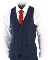 Men's 3 Piece Navy-Blue Slim Fit Suit with Wine Trim