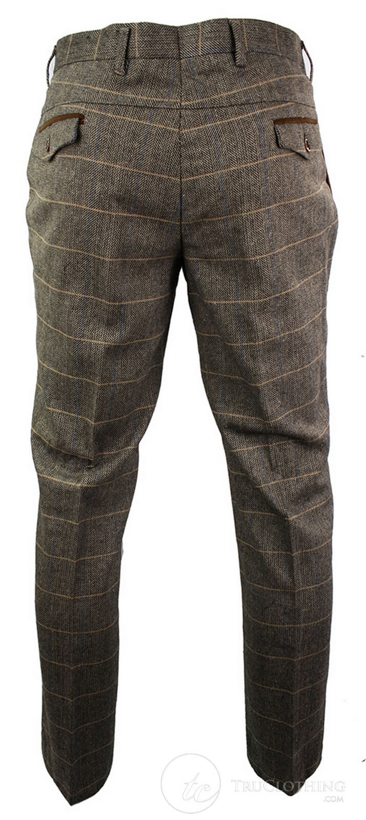 Dx-7 - Men's Tweed Check Trouser Herringbone Tan Brown Regular