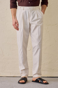 Set bărbătesc elegant casual, jachetă safari bleumarin din amestec de bumbac și pantaloni albi