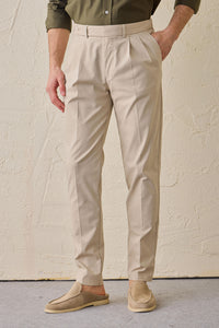 Set bărbătesc elegant casual, jachetă safari verde salvie din amestec de bumbac și pantaloni bej