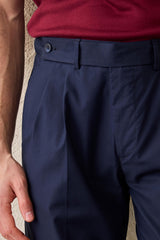 Costum bărbătesc elegant casual bleumarin, stil safari, cu guler înalt, elastic
