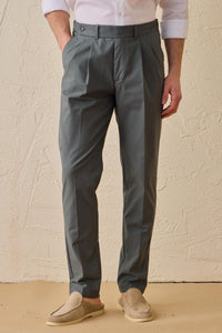 Pantaloni sport eleganti, plisați, verde salvie, pentru bărbați, croială clasică, croită manual