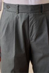 Costum bărbătesc verde salvie, elegant, casual, din două piese, stil safari, cu guler înalt, elastic