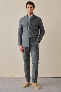 Pantaloni sport eleganti, plisați, verde salvie, pentru bărbați, croială clasică, croită manual