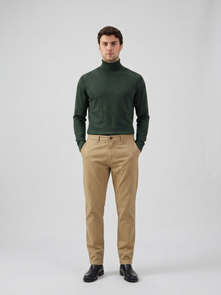 Pantaloni chino bărbătești kaki, din amestec de in, material subțire de vară din bumbac Tencel