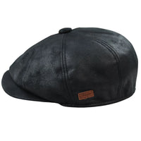 Men's 8 Panel Razor Baker Boy Hat PU Leather Blinders Newsboy Flat Cap Black