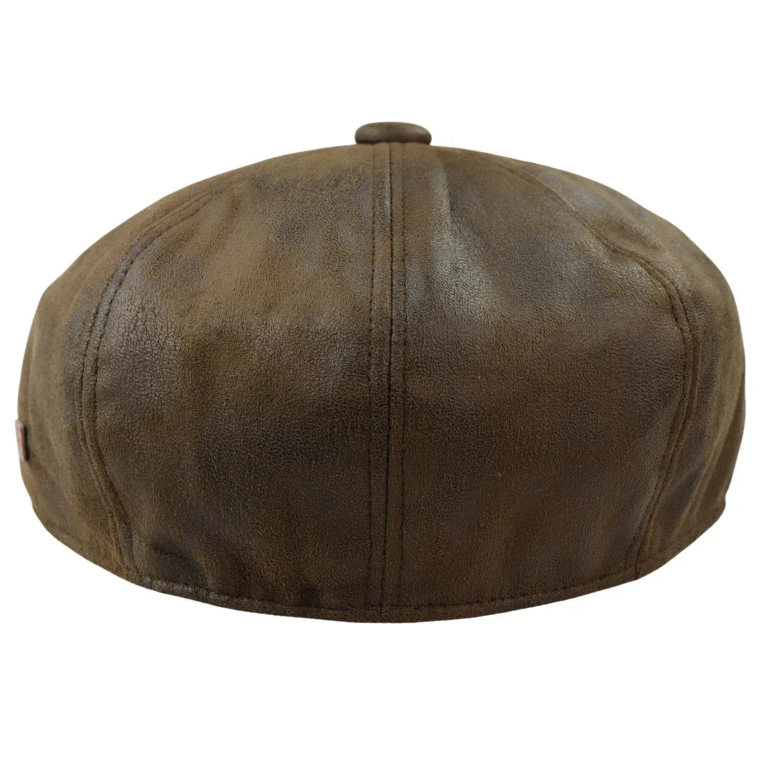 Men's 8 Panel Razor Baker Boy Hat PU Leather Blinders Newsboy Flat Cap Brown
