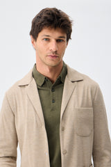 Set sacou și pantaloni elegant casual pentru bărbați, din jerseu moale, bej