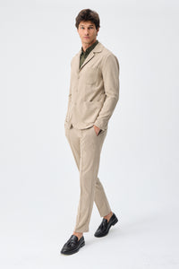Set sacou și pantaloni elegant casual pentru bărbați, din jerseu moale, bej