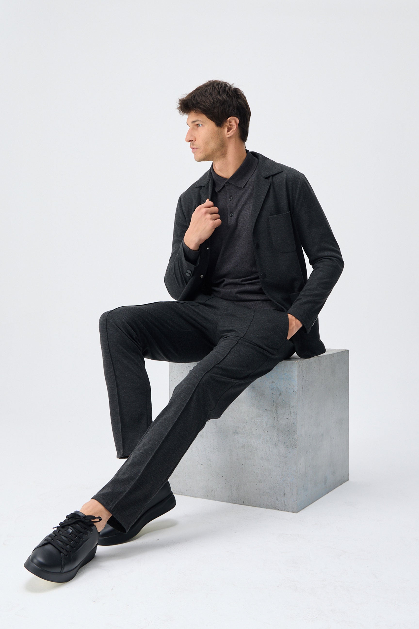 Sacou elegant casual pentru bărbați, din jerseu moale, cărbune