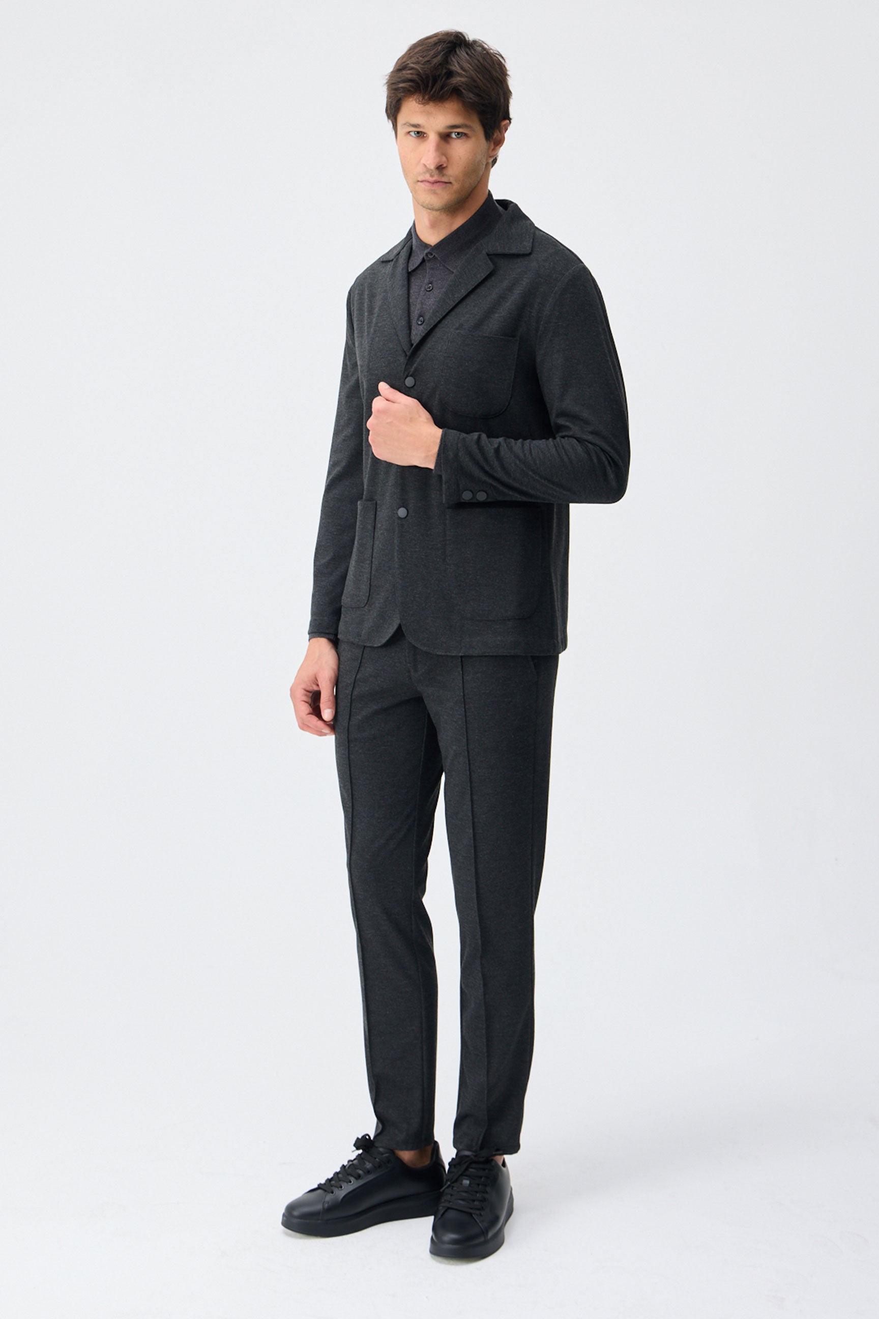 Sacou elegant casual pentru bărbați, din jerseu moale, cărbune