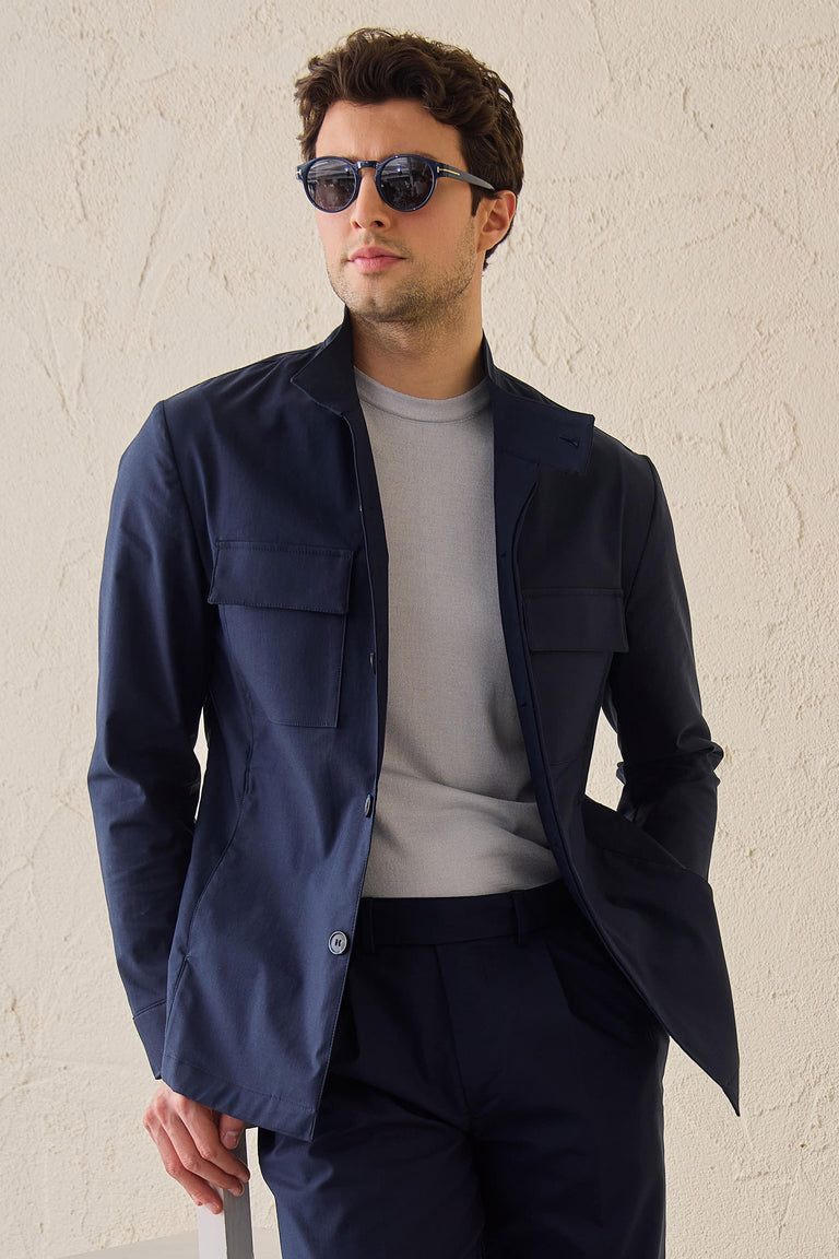Jachetă utilă bleumarin pentru bărbați, ușoară, din amestec de bumbac, elegantă, casual