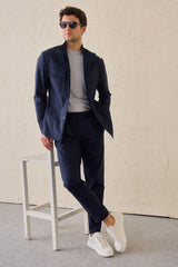 Jachetă utilă bleumarin pentru bărbați, ușoară, din amestec de bumbac, elegantă, casual