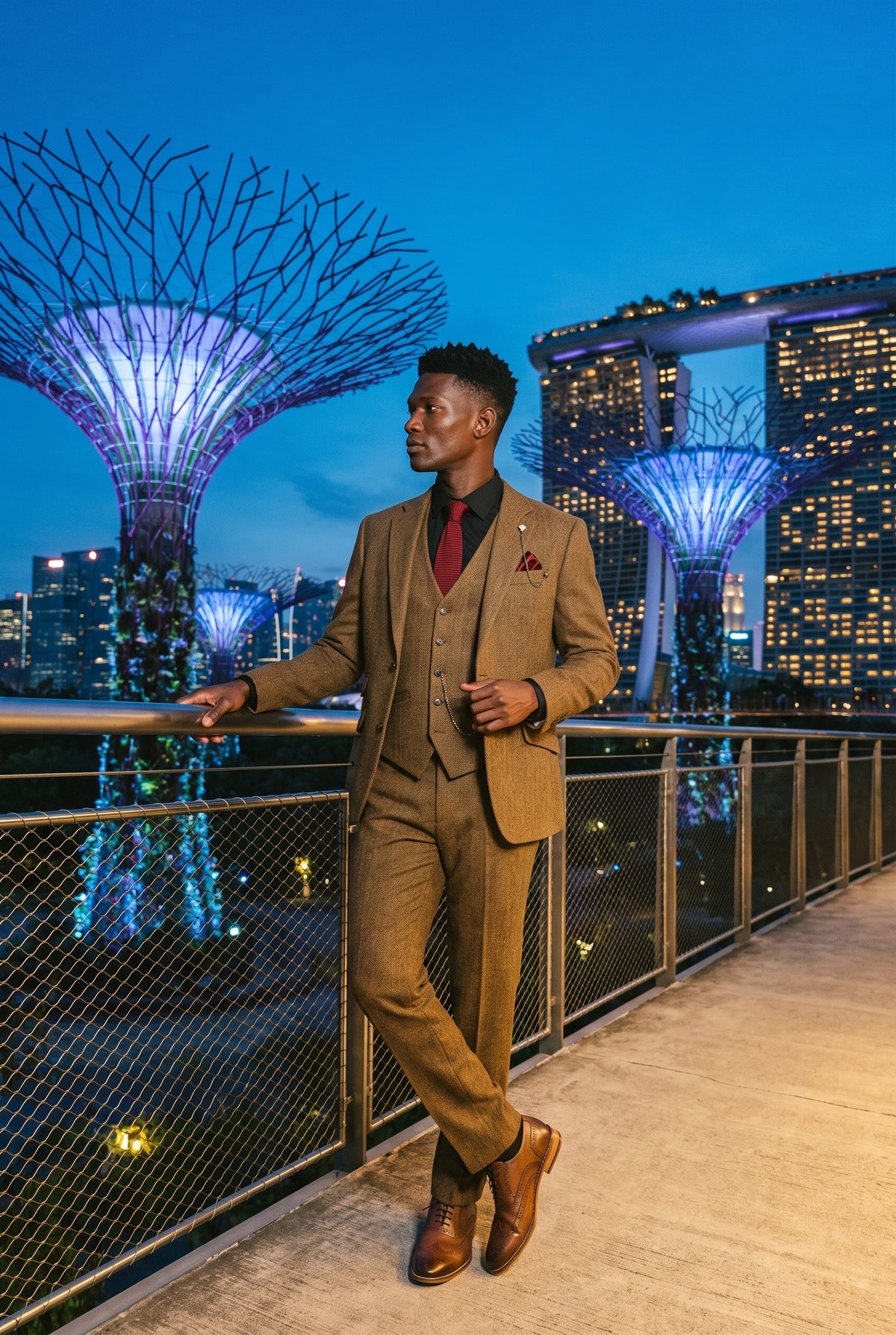 Look #958 styled with Thomas - Costum bărbătesc maro din 3 piese din amestec de lână și tweed