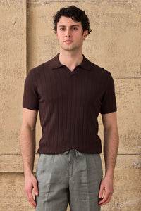 Tricou polo bărbătesc maro cu model nervuri