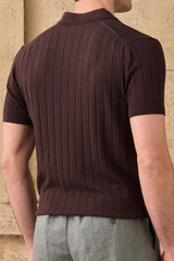 Tricou polo bărbătesc maro cu model nervuri
