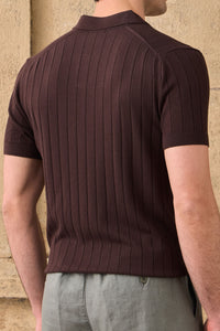 Tricou polo bărbătesc maro cu model nervuri