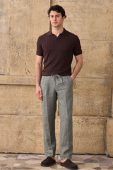 Tricou polo bărbătesc maro cu model nervuri
