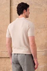 Tricou polo tricotat cu nervuri crem pentru bărbați