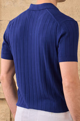 Tricou polo tricotat cu nervuri bleumarin pentru bărbați